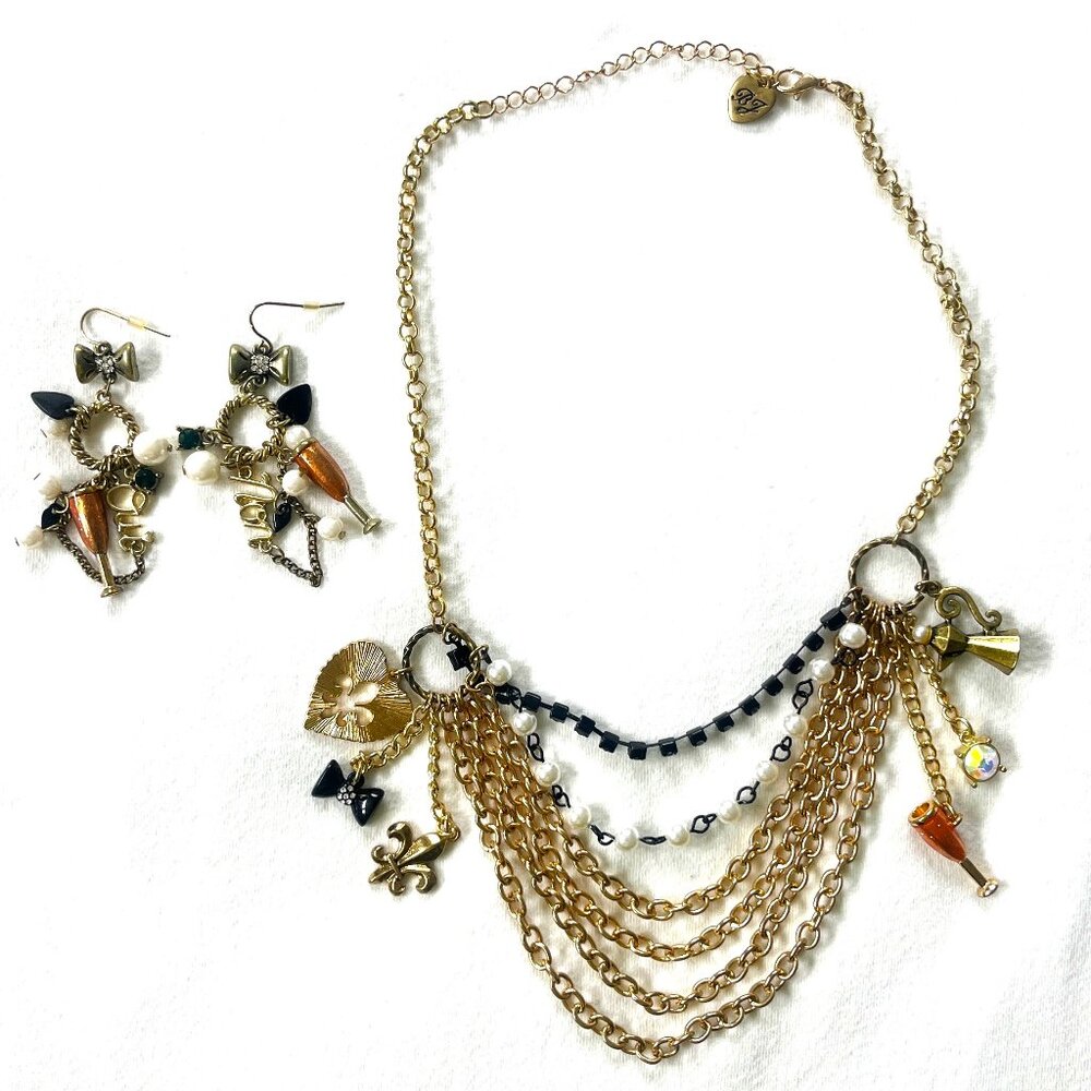 Betsey Johnson Champagne Cheers Necklace & Earring Set